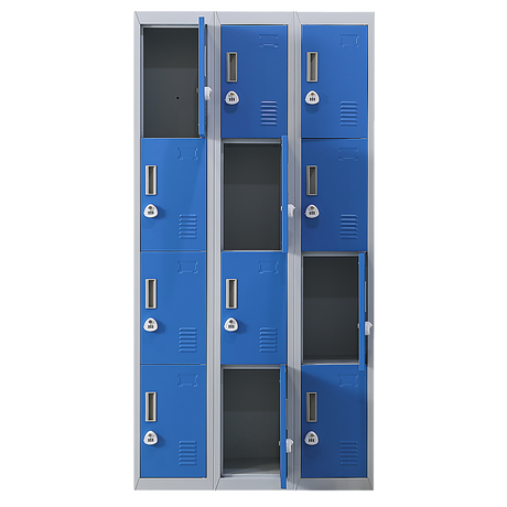 12-Door Steel Storage Locker with 3-Digit Combination Lock, Grey with Blue