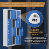 12-Door Steel Storage Locker with 3-Digit Combination Lock, Grey with Blue