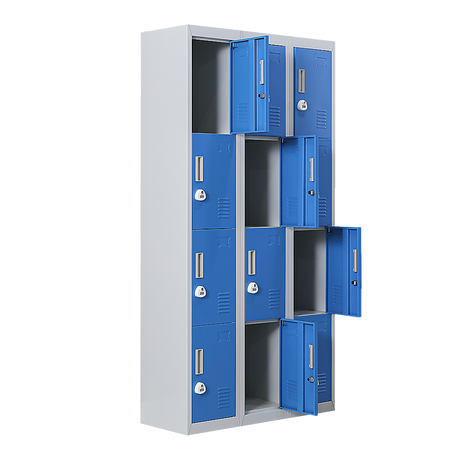 12-Door Steel Storage Locker with 3-Digit Combination Lock, Grey with Blue