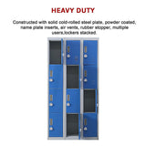 12-Door Steel Storage Locker with 3-Digit Combination Lock, Grey with Blue