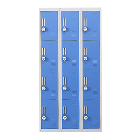 12-Door Steel Storage Locker with 4-Digit Combination Lock, Grey with Blue