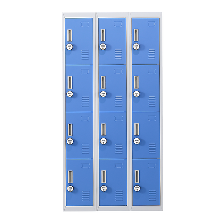 12-Door Steel Storage Locker with 4-Digit Combination Lock, Grey with Blue