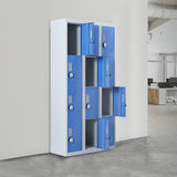 12-Door Steel Storage Locker with 4-Digit Combination Lock, Grey with Blue