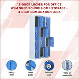 12-Door Steel Storage Locker with 4-Digit Combination Lock, Grey with Blue