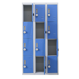 12-Door Steel Storage Locker with 4-Digit Combination Lock, Grey with Blue