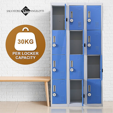 12-Door Steel Storage Locker with 4-Digit Combination Lock, Grey with Blue