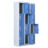 12-Door Steel Storage Locker with 4-Digit Combination Lock, Grey with Blue