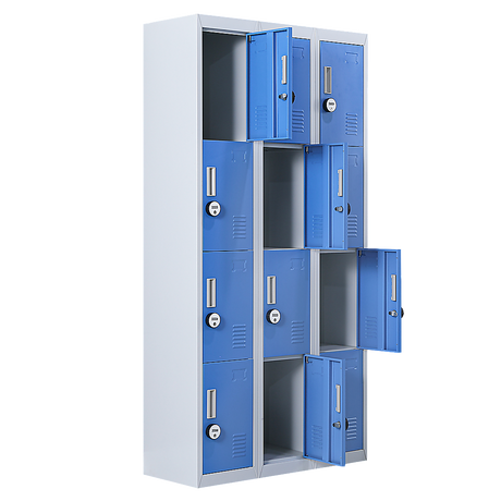 12-Door Steel Storage Locker with 4-Digit Combination Lock, Grey with Blue