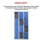 12-Door Steel Storage Locker with 4-Digit Combination Lock, Grey with Blue