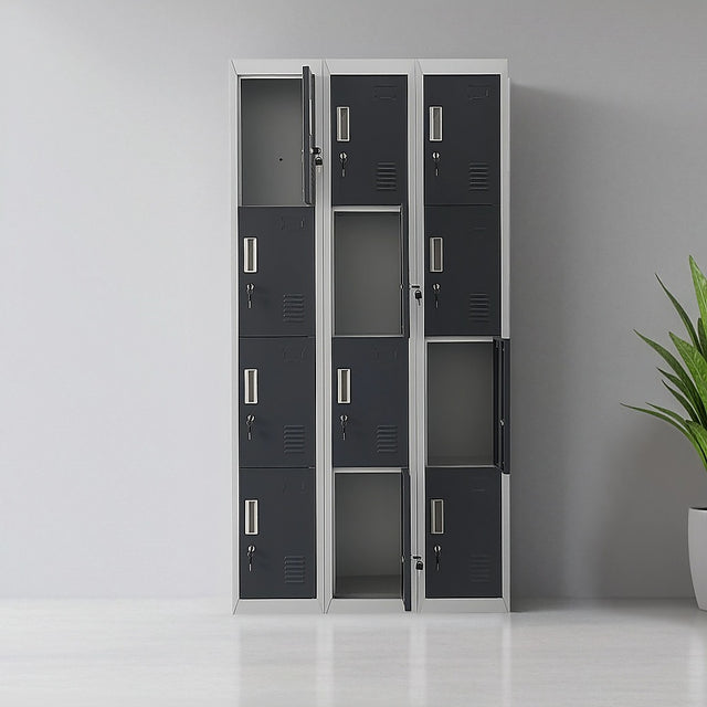 12-Door Steel Storage Locker, Grey with Charcoal Doors, key lock - image 1