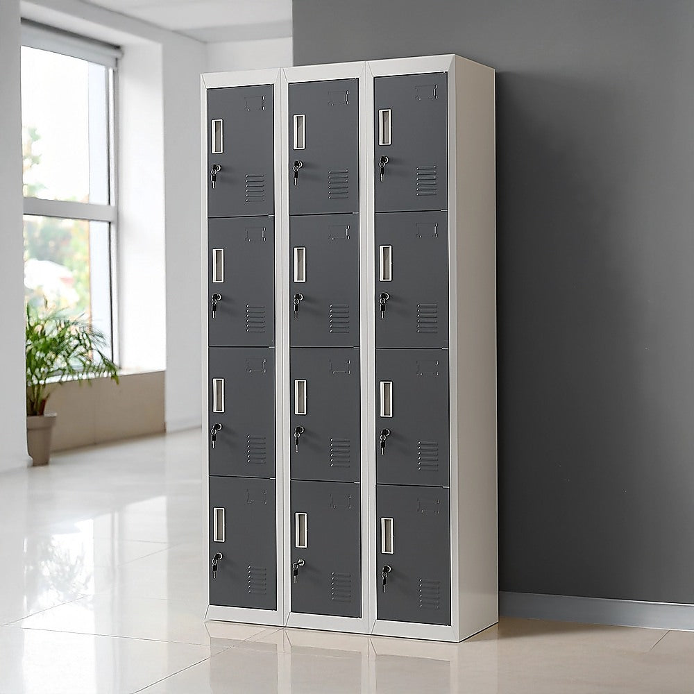 12-Door Steel Storage Locker, Grey with Charcoal Doors, key lock - image 8