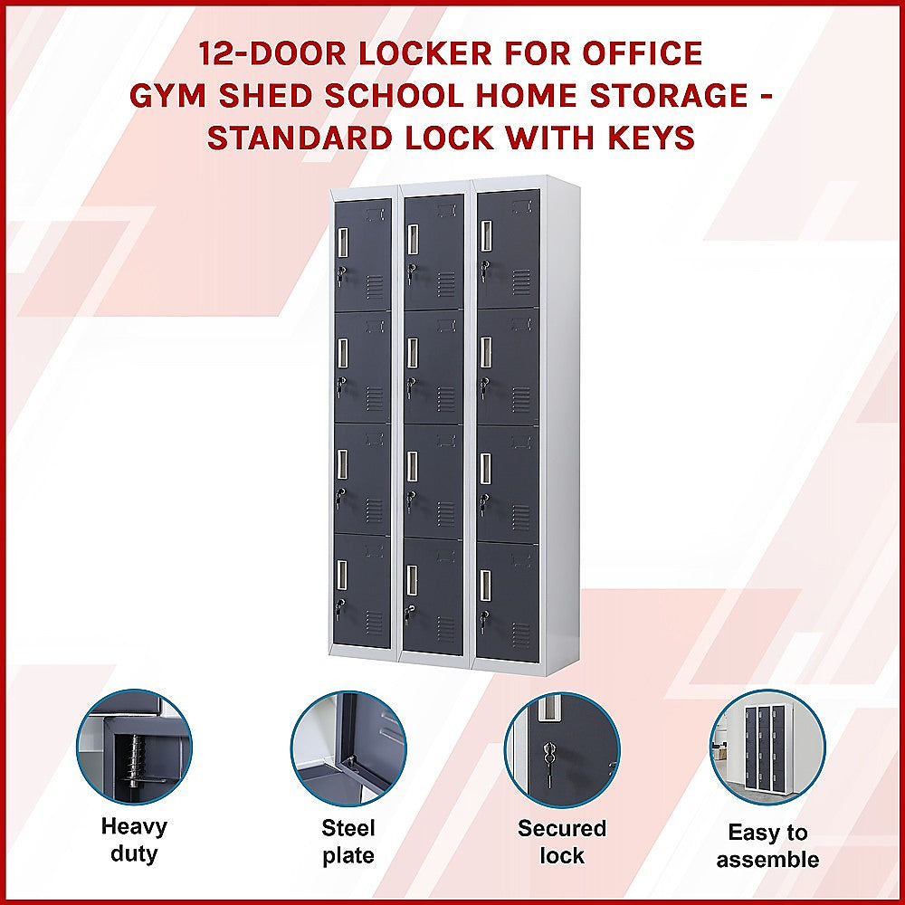 12-Door Steel Storage Locker, Grey with Charcoal Doors, key lock - image 2