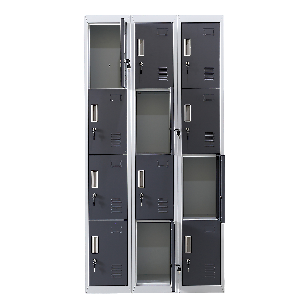 12-Door Steel Storage Locker, Grey with Charcoal Doors, key lock - image 3