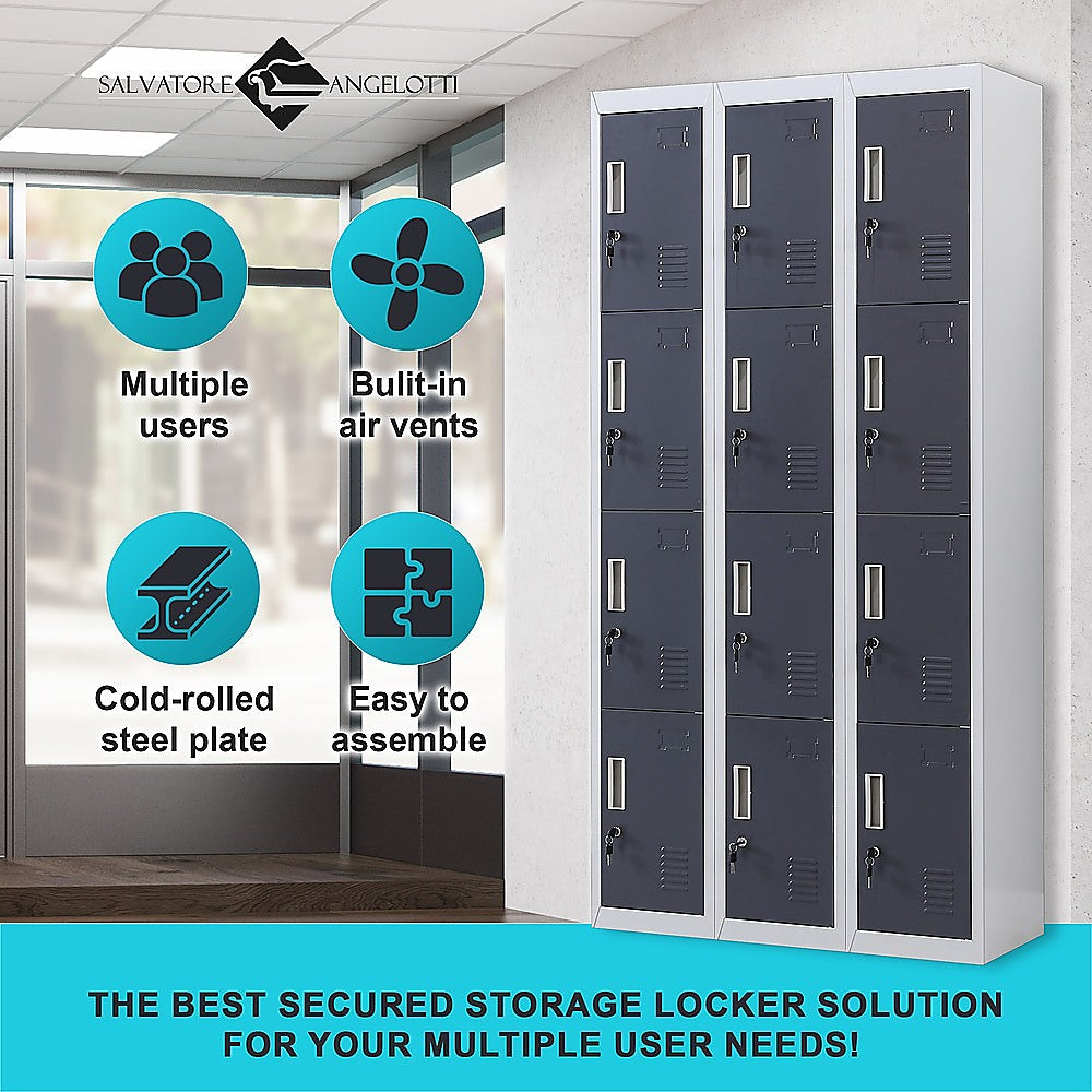 12-Door Steel Storage Locker, Grey with Charcoal Doors, key lock - image 4