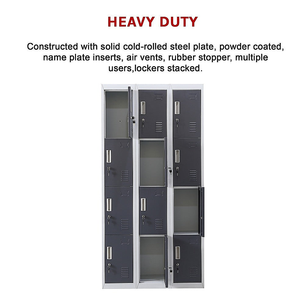12-Door Steel Storage Locker, Grey with Charcoal Doors, key lock - image 5