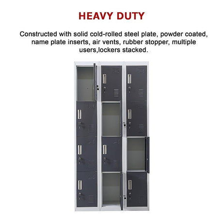 12-Door Steel Storage Locker, Grey with Charcoal Doors, key lock - image 5