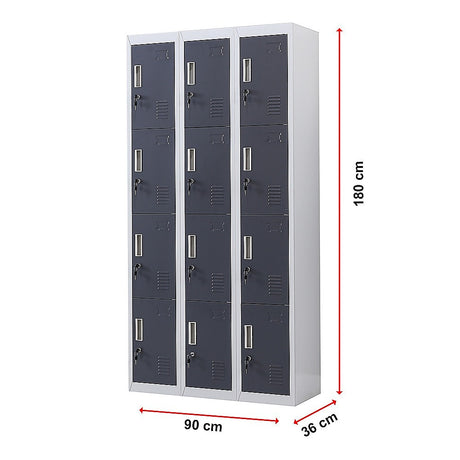 12-Door Steel Storage Locker, Grey with Charcoal Doors, key lock - image 11