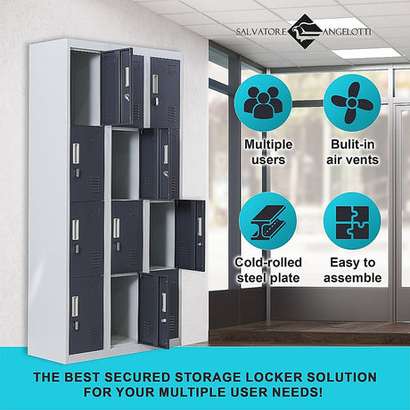 12-Door Steel Storage Locker, Grey with Charcoal Doors - image 4