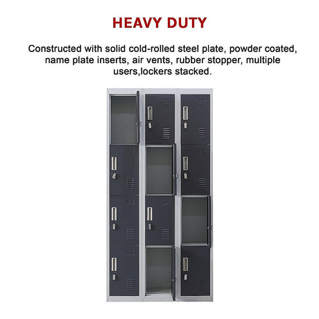 12-Door Steel Storage Locker, Grey with Charcoal Doors - image 5