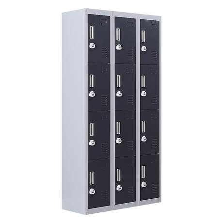 12-Door Steel Storage Locker with 3-Digit Combination Lock, Grey with Charcoal