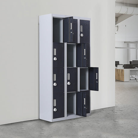 12-Door Steel Storage Locker with 3-Digit Combination Lock, Grey with Charcoal
