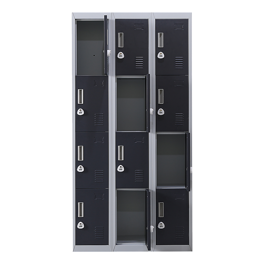 12-Door Steel Storage Locker with 3-Digit Combination Lock, Grey with Charcoal