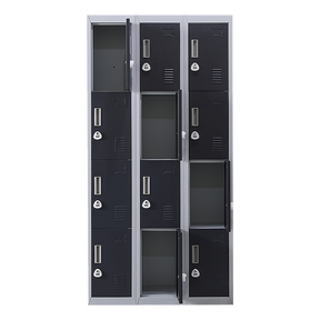 12-Door Steel Storage Locker with 3-Digit Combination Lock, Grey with Charcoal