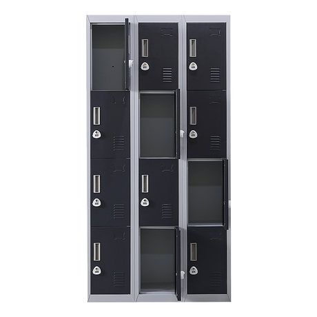 12-Door Steel Storage Locker with 3-Digit Combination Lock, Grey with Charcoal