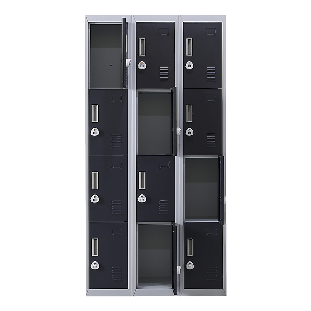 12-Door Steel Storage Locker with 3-Digit Combination Lock, Grey with Charcoal
