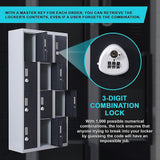 12-Door Steel Storage Locker with 3-Digit Combination Lock, Grey with Charcoal