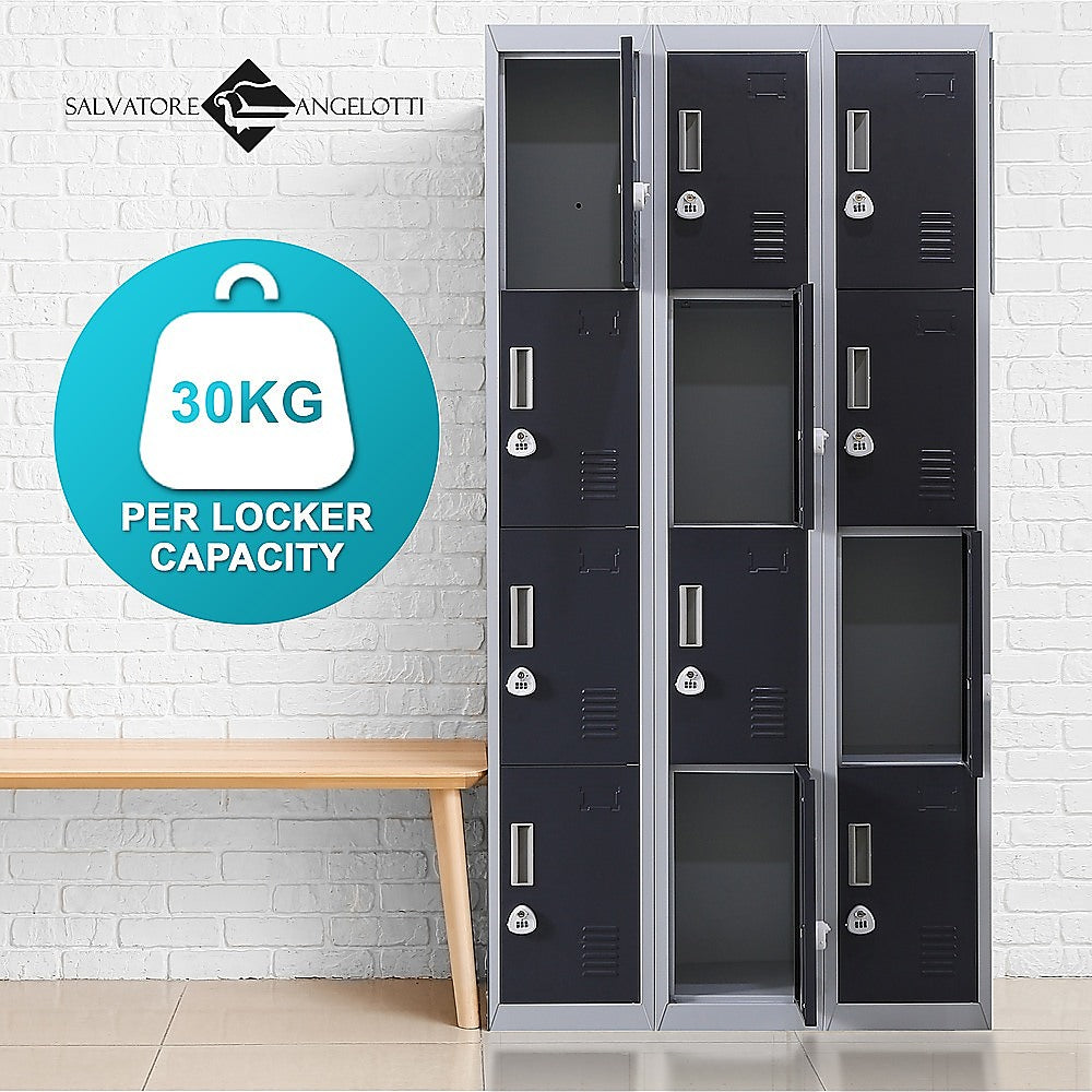 12-Door Steel Storage Locker with 3-Digit Combination Lock, Grey with Charcoal