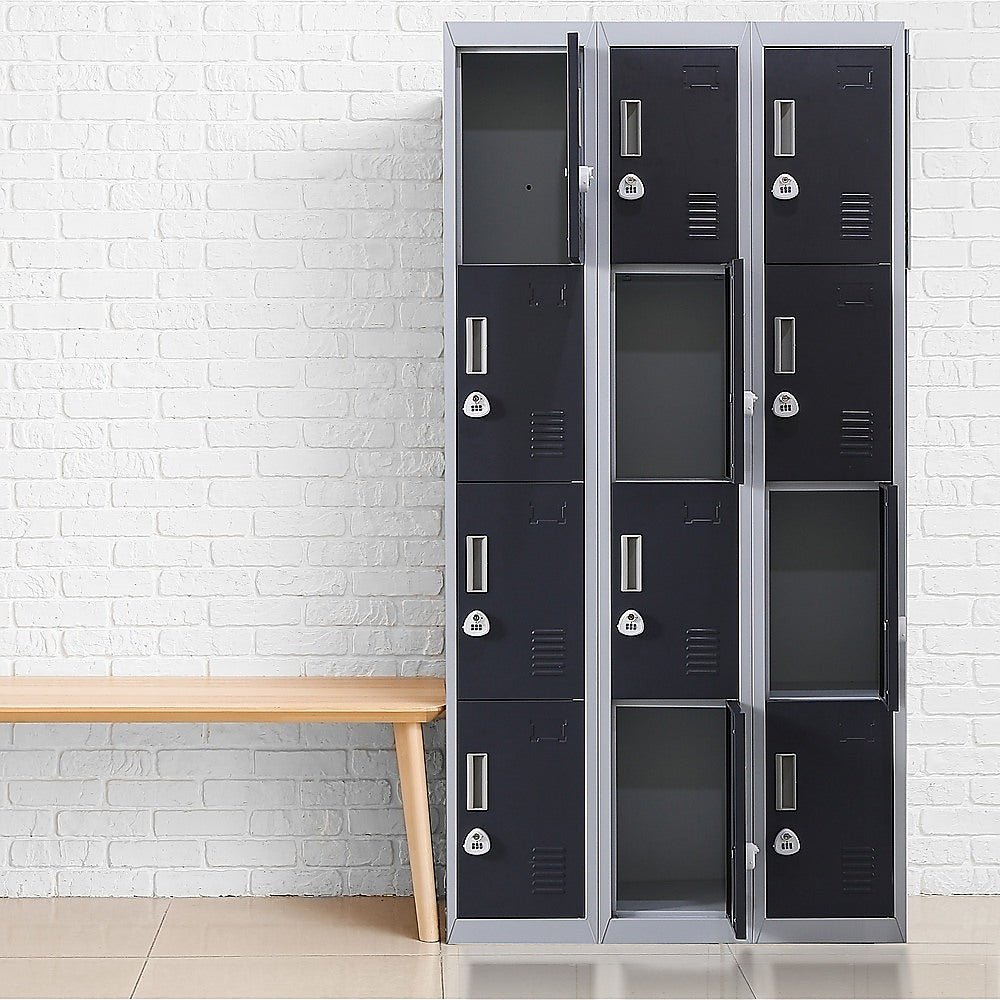12-Door Steel Storage Locker with 3-Digit Combination Lock, Grey with Charcoal