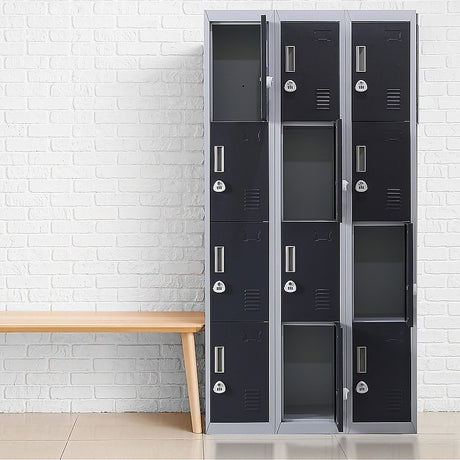 12-Door Steel Storage Locker with 3-Digit Combination Lock, Grey with Charcoal