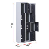 12-Door Steel Storage Locker with 3-Digit Combination Lock, Grey with Charcoal