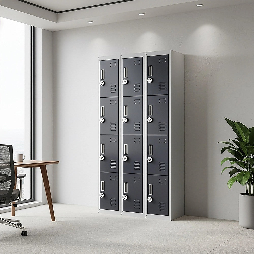 12-Door Steel Storage Locker with 4-Digit Combination Lock, Grey with Charcoal