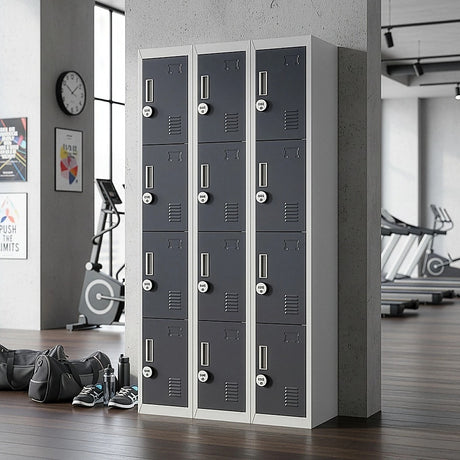 12-Door Steel Storage Locker with 4-Digit Combination Lock, Grey with Charcoal