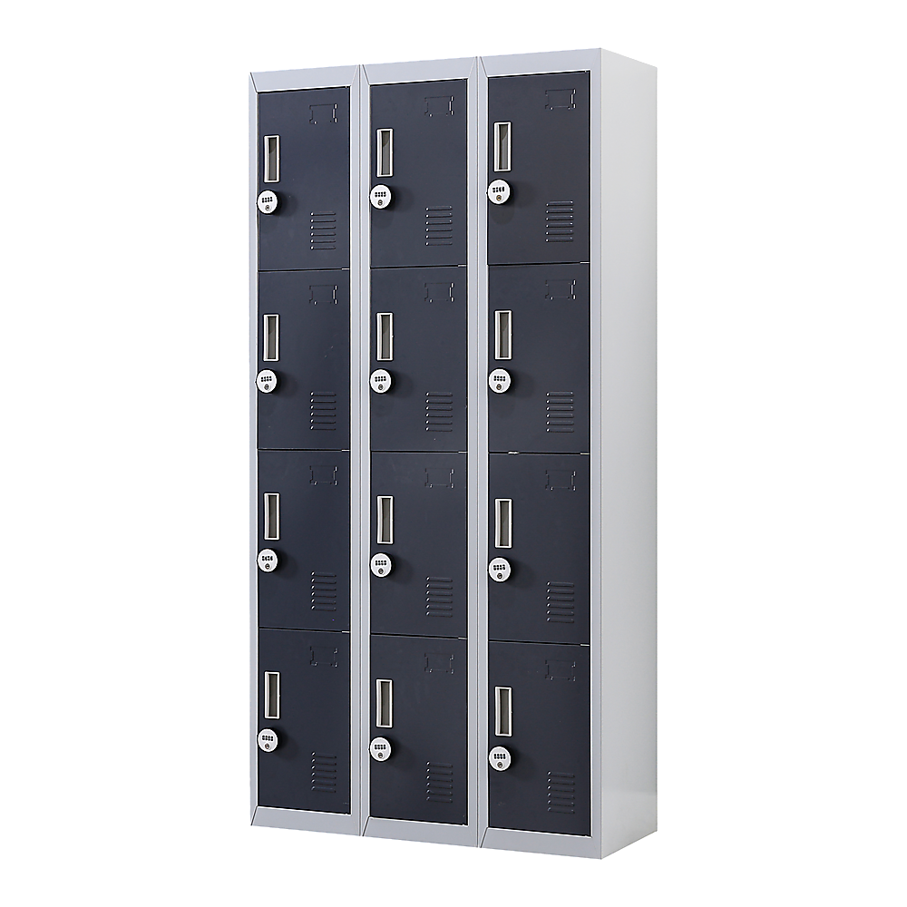 12-Door Steel Storage Locker with 4-Digit Combination Lock, Grey with Charcoal