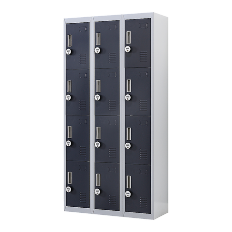 12-Door Steel Storage Locker with 4-Digit Combination Lock, Grey with Charcoal