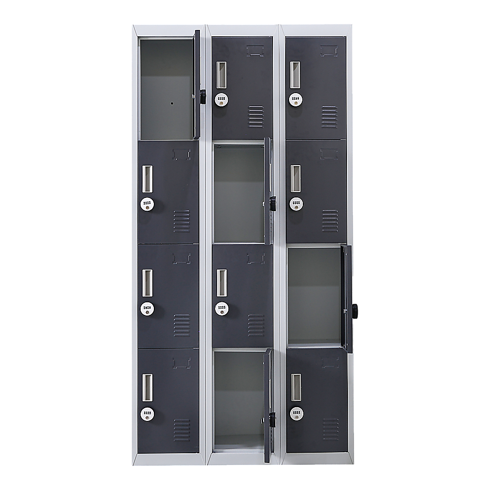 12-Door Steel Storage Locker with 4-Digit Combination Lock, Grey with Charcoal