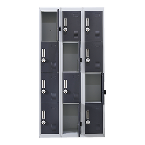 12-Door Steel Storage Locker with 4-Digit Combination Lock, Grey with Charcoal