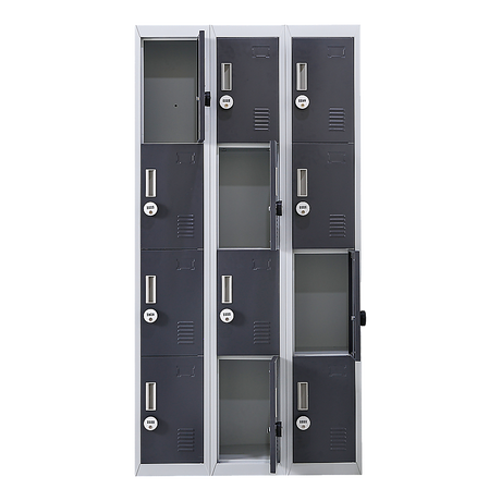 12-Door Steel Storage Locker with 4-Digit Combination Lock, Grey with Charcoal