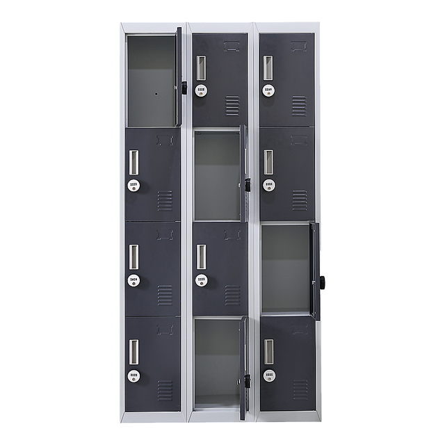 12-Door Steel Storage Locker with 4-Digit Combination Lock, Grey with Charcoal