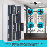 12-Door Steel Storage Locker with 4-Digit Combination Lock, Grey with Charcoal
