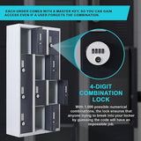 12-Door Steel Storage Locker with 4-Digit Combination Lock, Grey with Charcoal