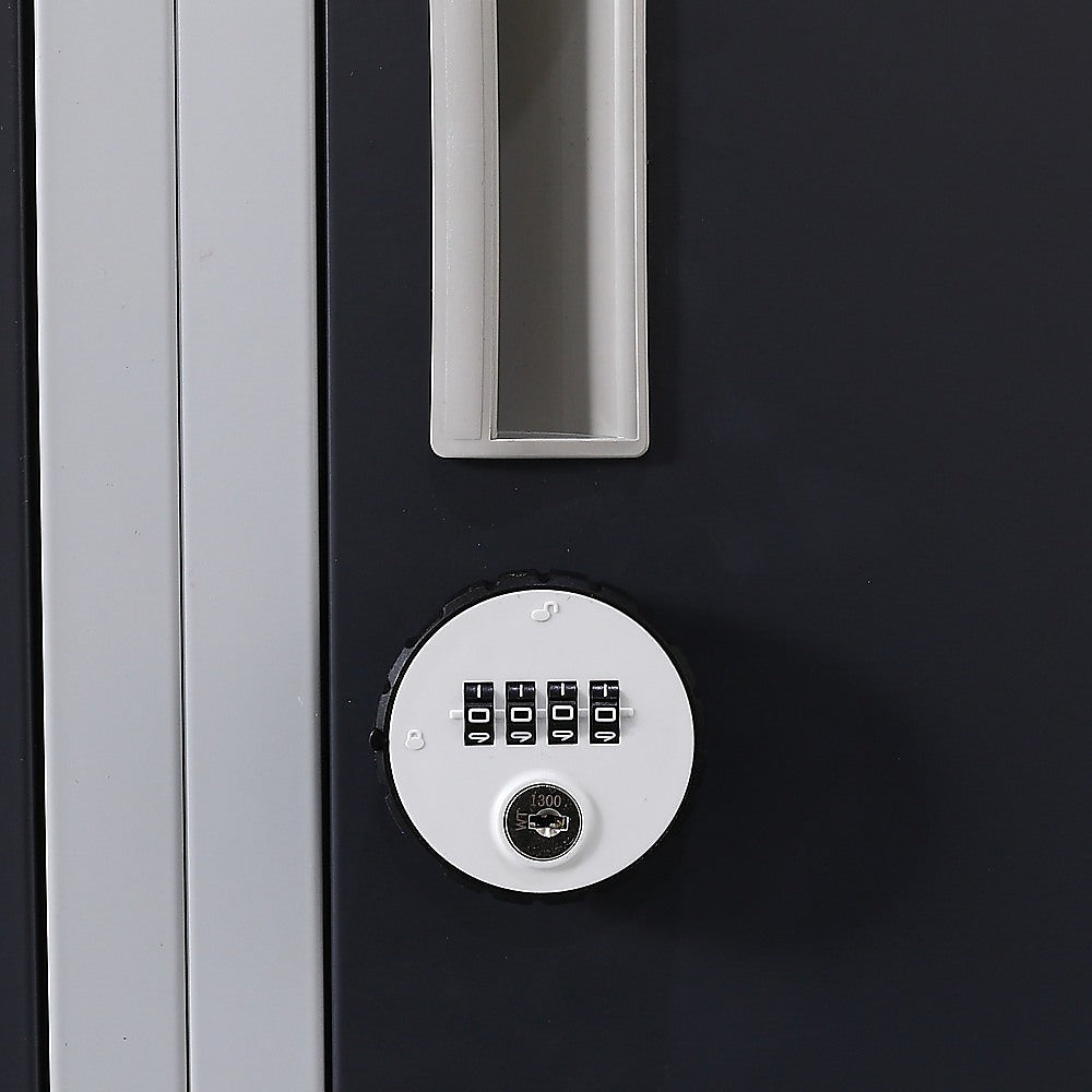 12-Door Steel Storage Locker with 4-Digit Combination Lock, Grey with Charcoal