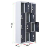 12-Door Steel Storage Locker with 4-Digit Combination Lock, Grey with Charcoal