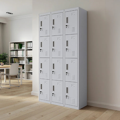 12-Door Steel Storage Locker in Grey, key lock - image 2