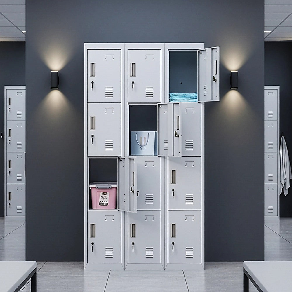 12-Door Steel Storage Locker in Grey, key lock - image 4