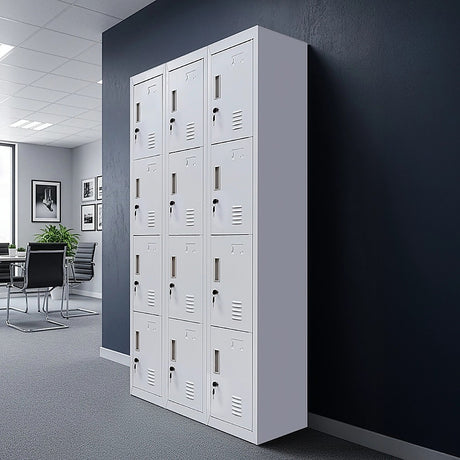 12-Door Steel Storage Locker in Grey, key lock - image 7