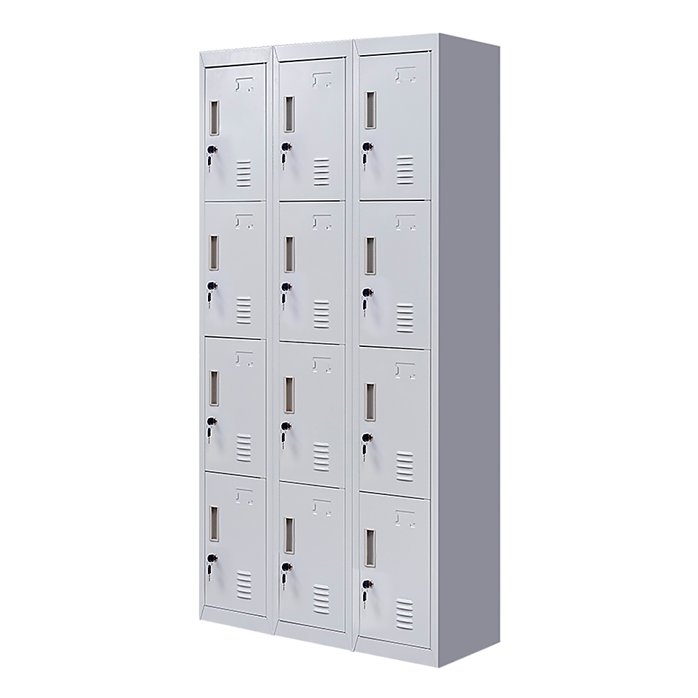 12-Door Steel Storage Locker in Grey, key lock - image 1